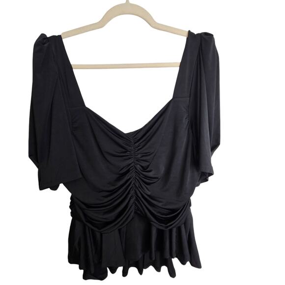 Express Blouse Peplum Blouse Puff Sleeve Blouse Ruched Blouse XL Black NEW - Picture 11 of 11